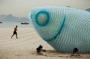 Giant fish made of recycled botttles in Rio